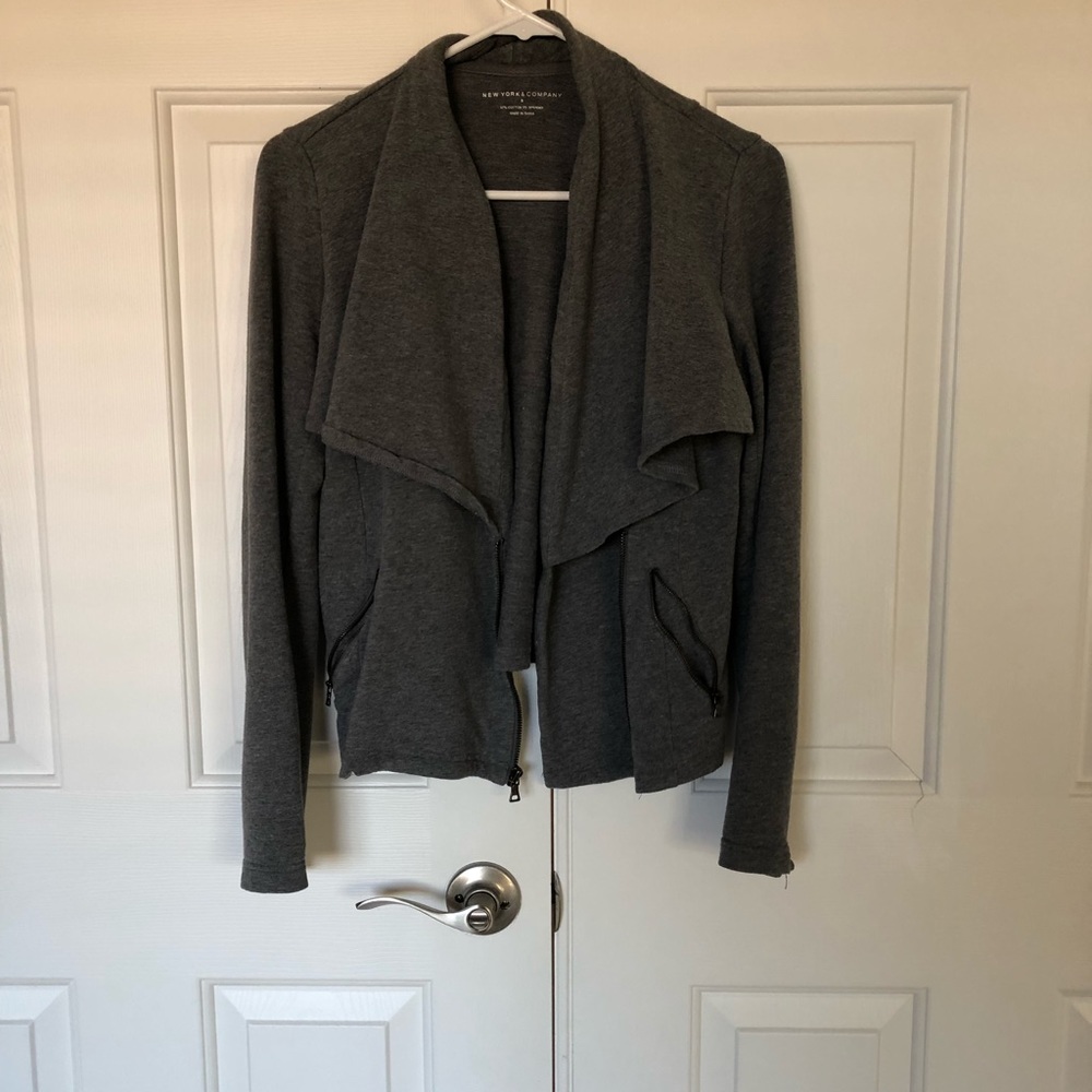 New York & Company Grey Asymmetrical Jacket